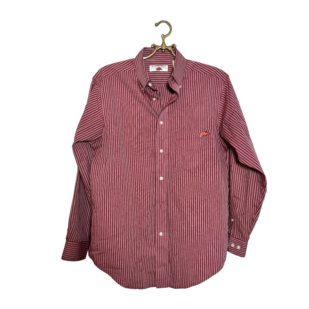 Arkansas Razorbacks Shirt Mens Small Red Striped Long Sleeve Button Down‎